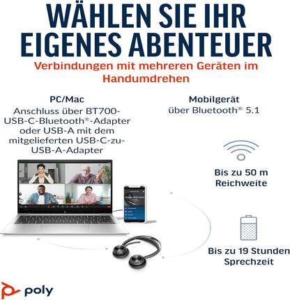 Poly Voyager Focus 2 UC ANC mit Ladestation Schwarz